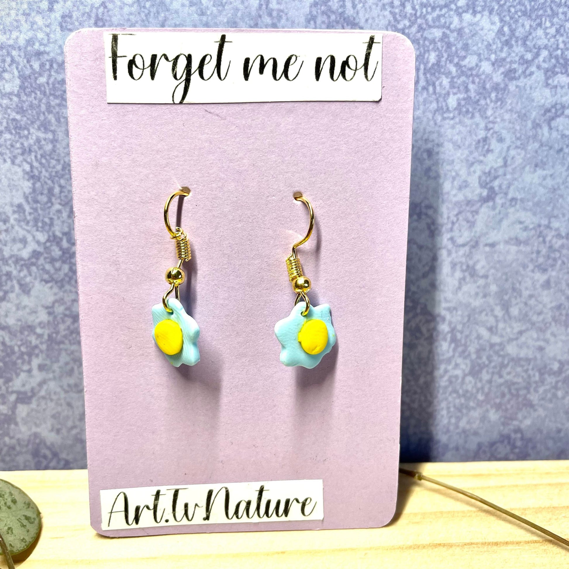 Handmade flower , forget me not design earrings , blue