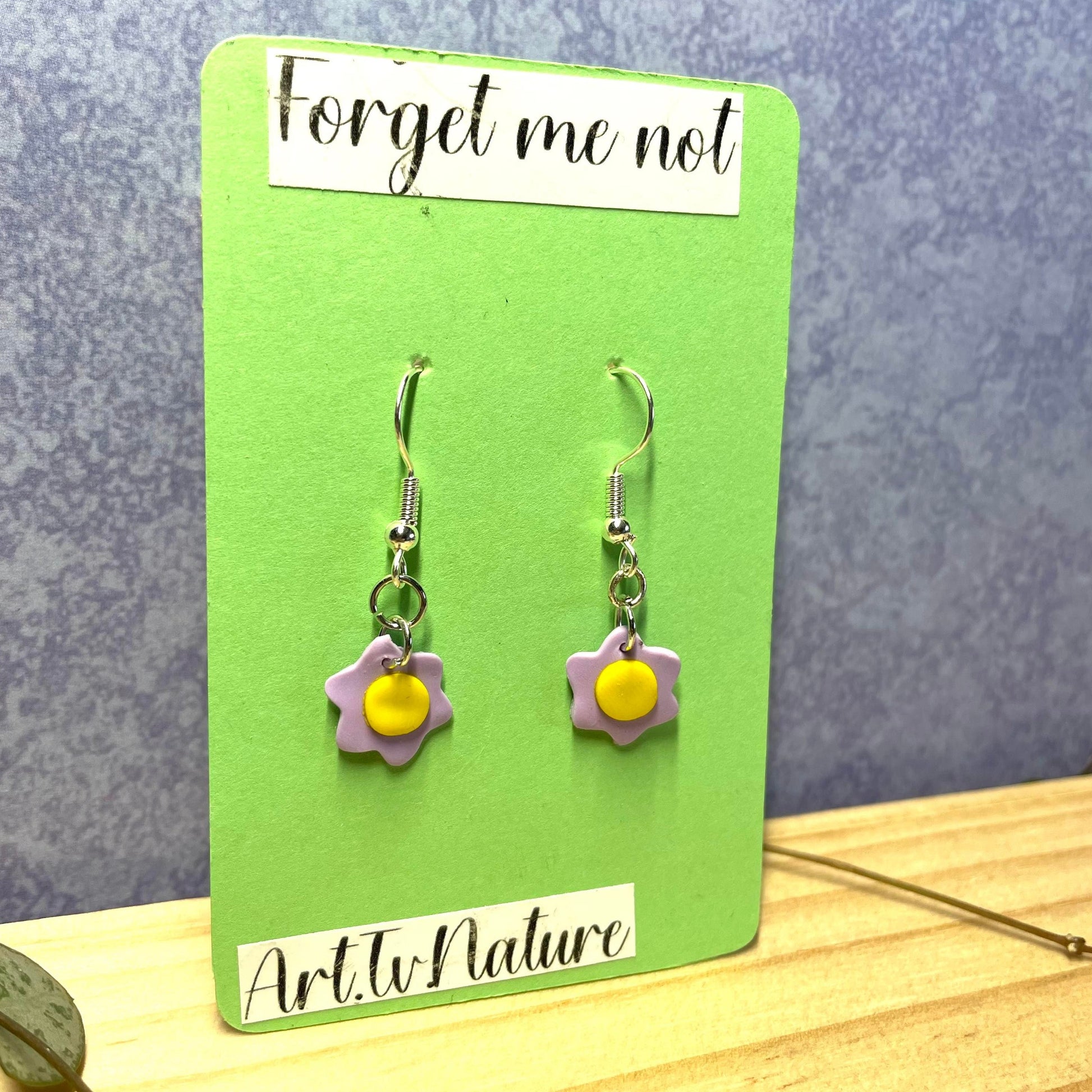 Handmade flower , forget me not design earrings , lilac