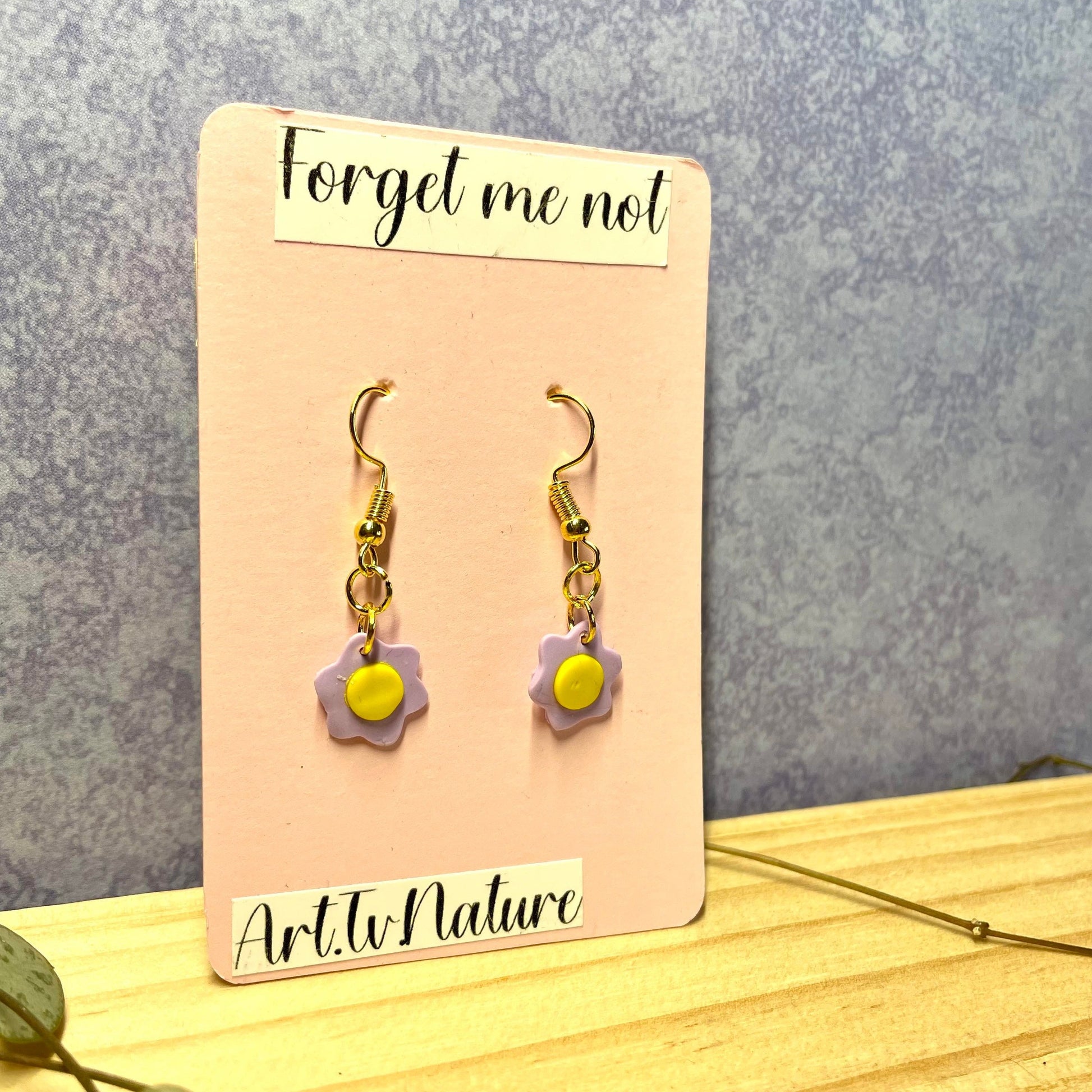 Handmade flower , forget me not design earrings , lilac