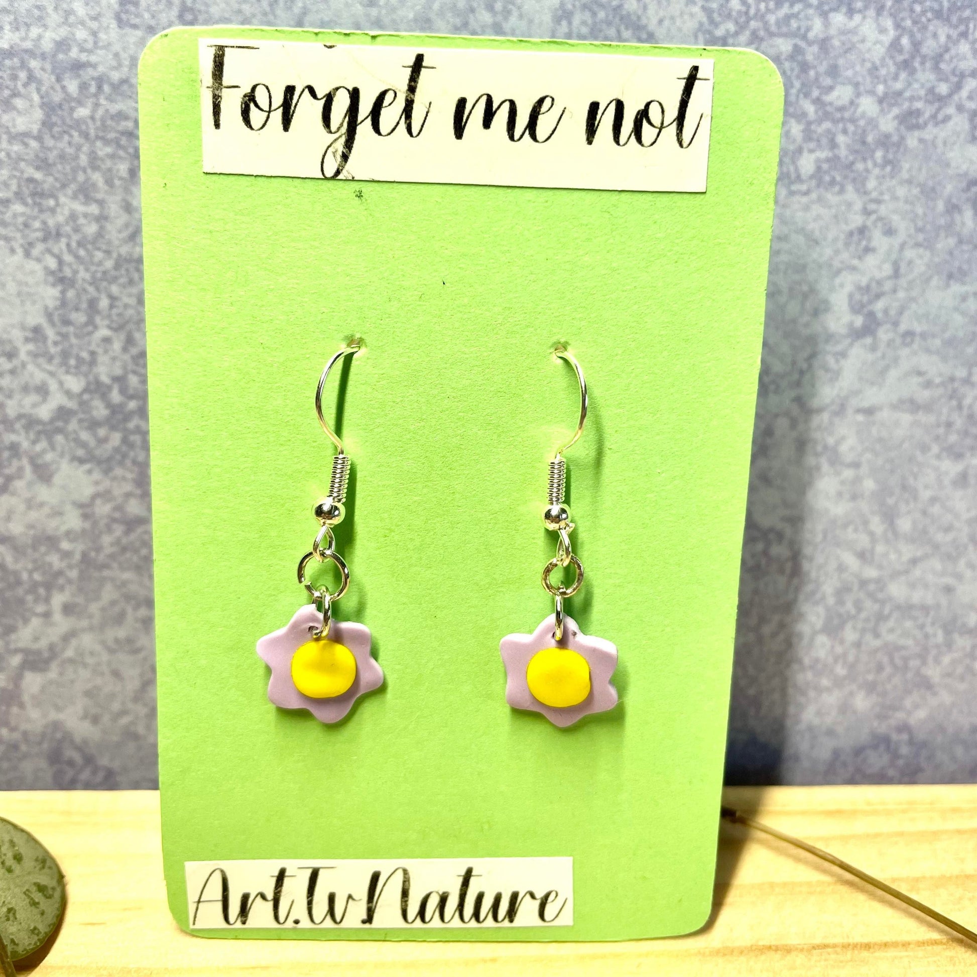 Handmade flower , forget me not design earrings , lilac