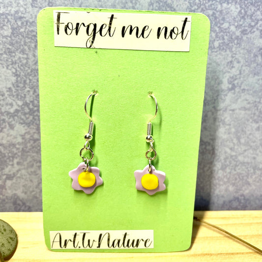 Handmade flower , forget me not design earrings , lilac