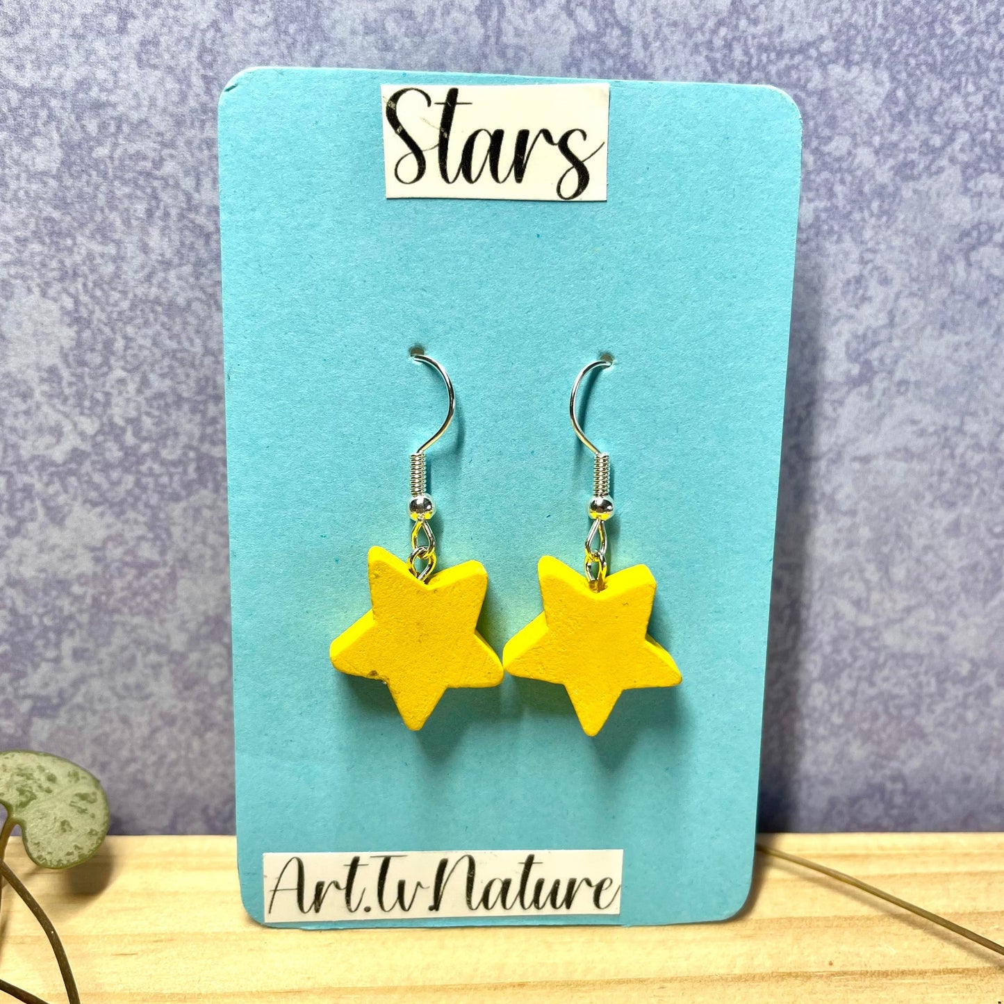 Star wooden handmade earrings 