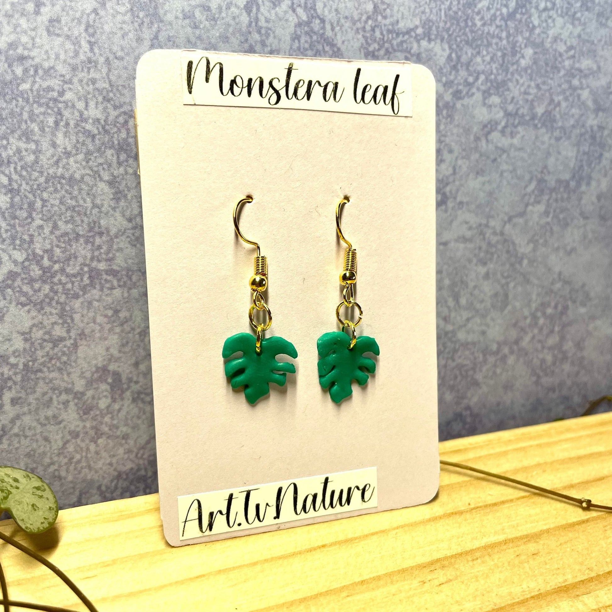 Monstera leaf polymer clay earrings