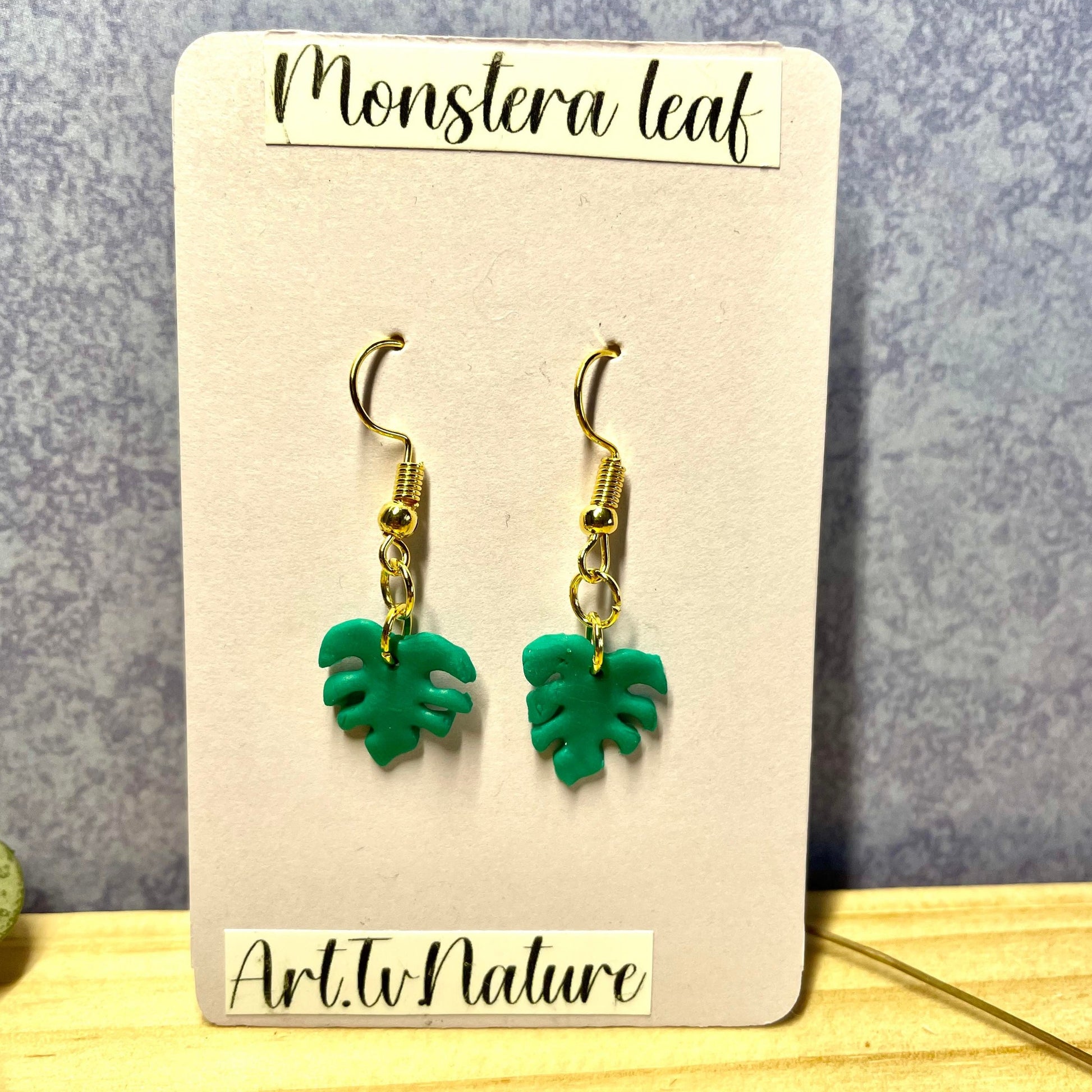 Monstera leaf polymer clay earrings