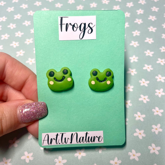 Frogs stud polymer clay earrings