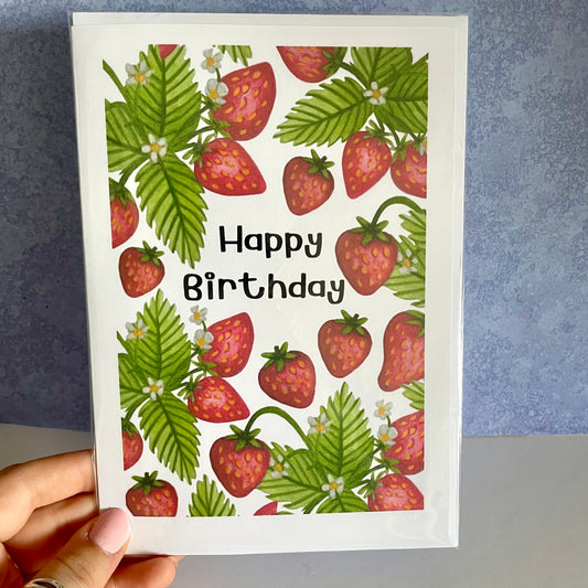 Strawberry Watercolour print Birthday card