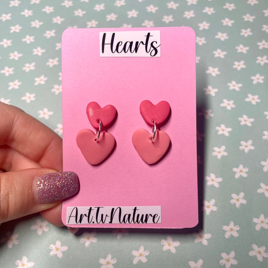 Pink hearts stud polymer clay earrings