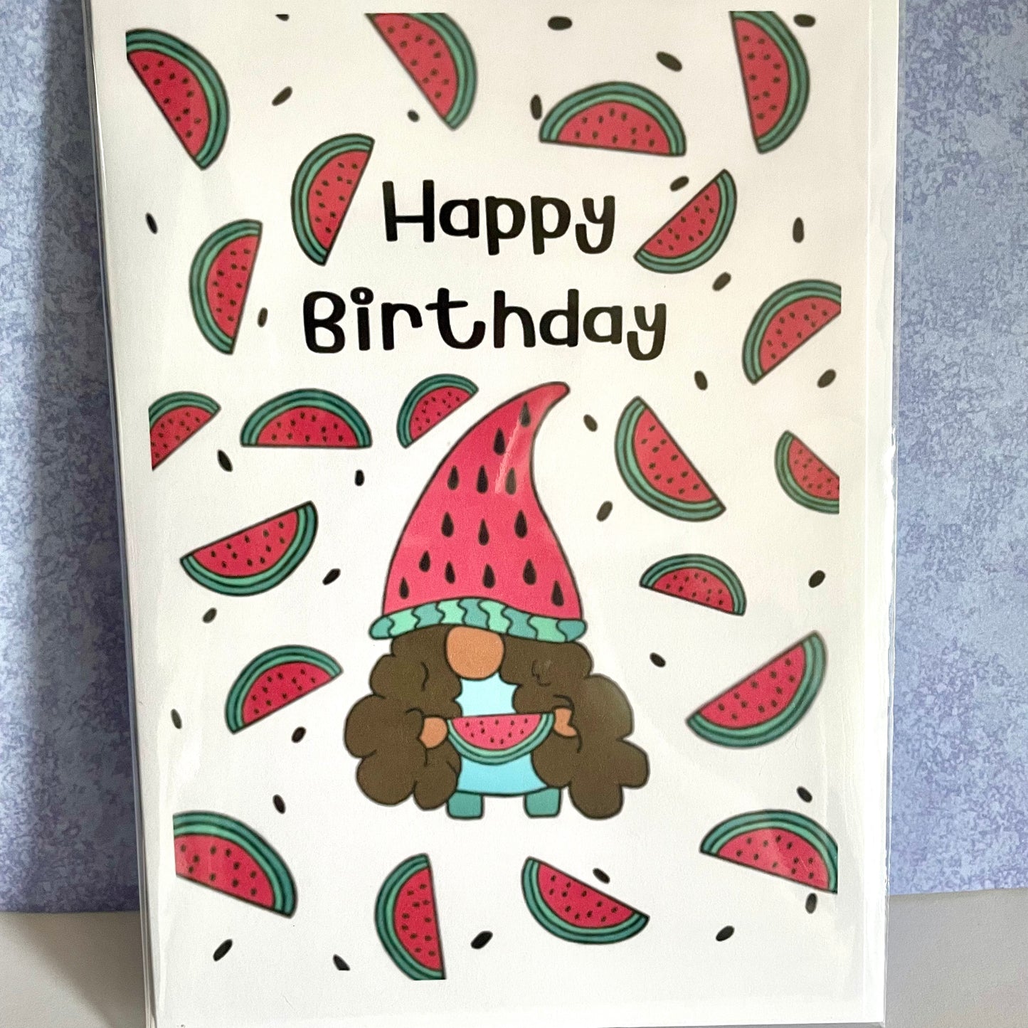 Watermelon gnome illustration Birthday card