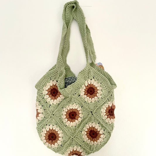 Handmade crochet sage green tote bag