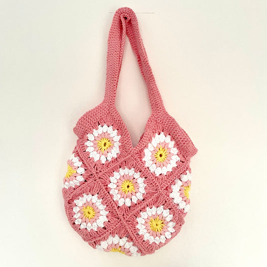 Handmade crochet pink tote bag