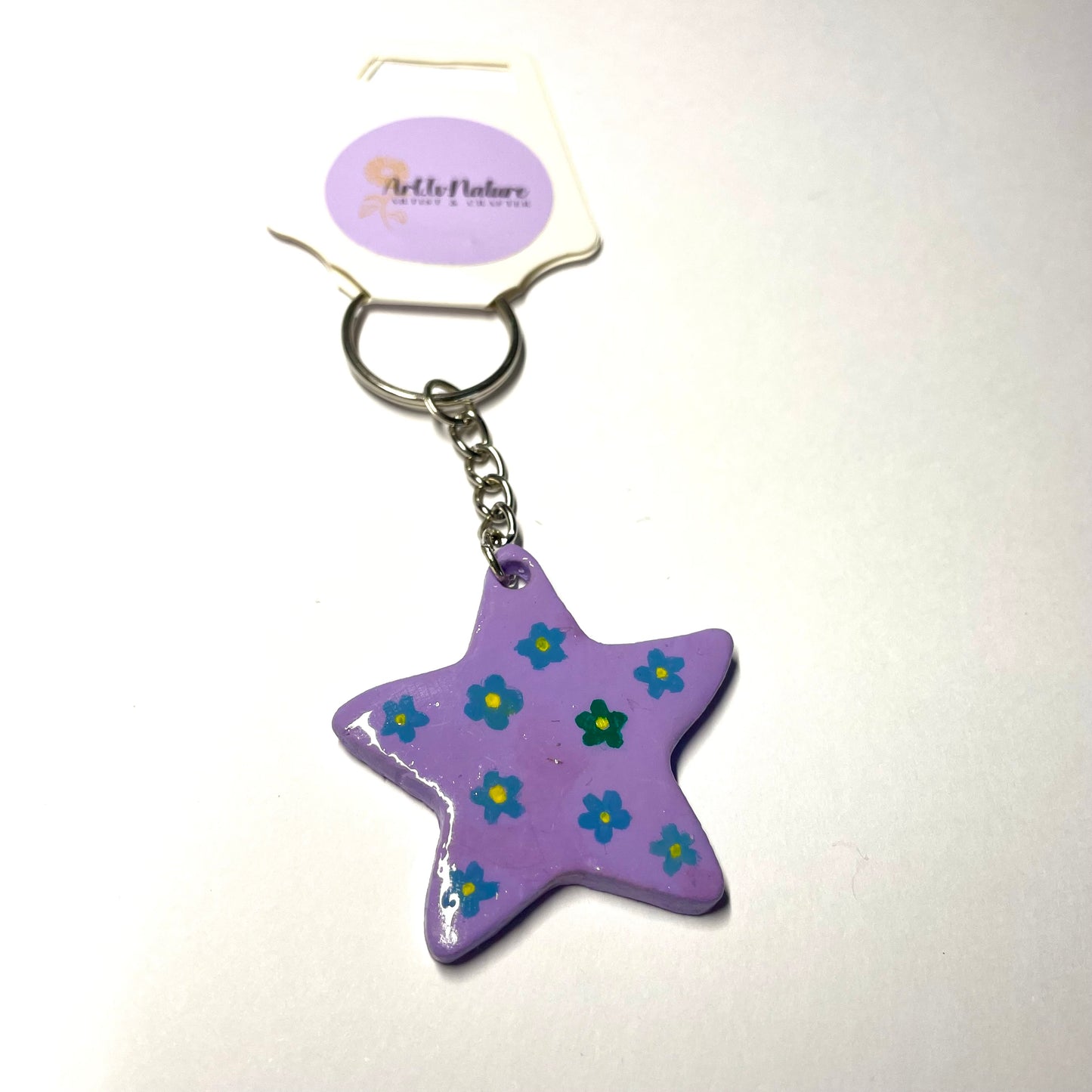 Purple star handmade clay keyring