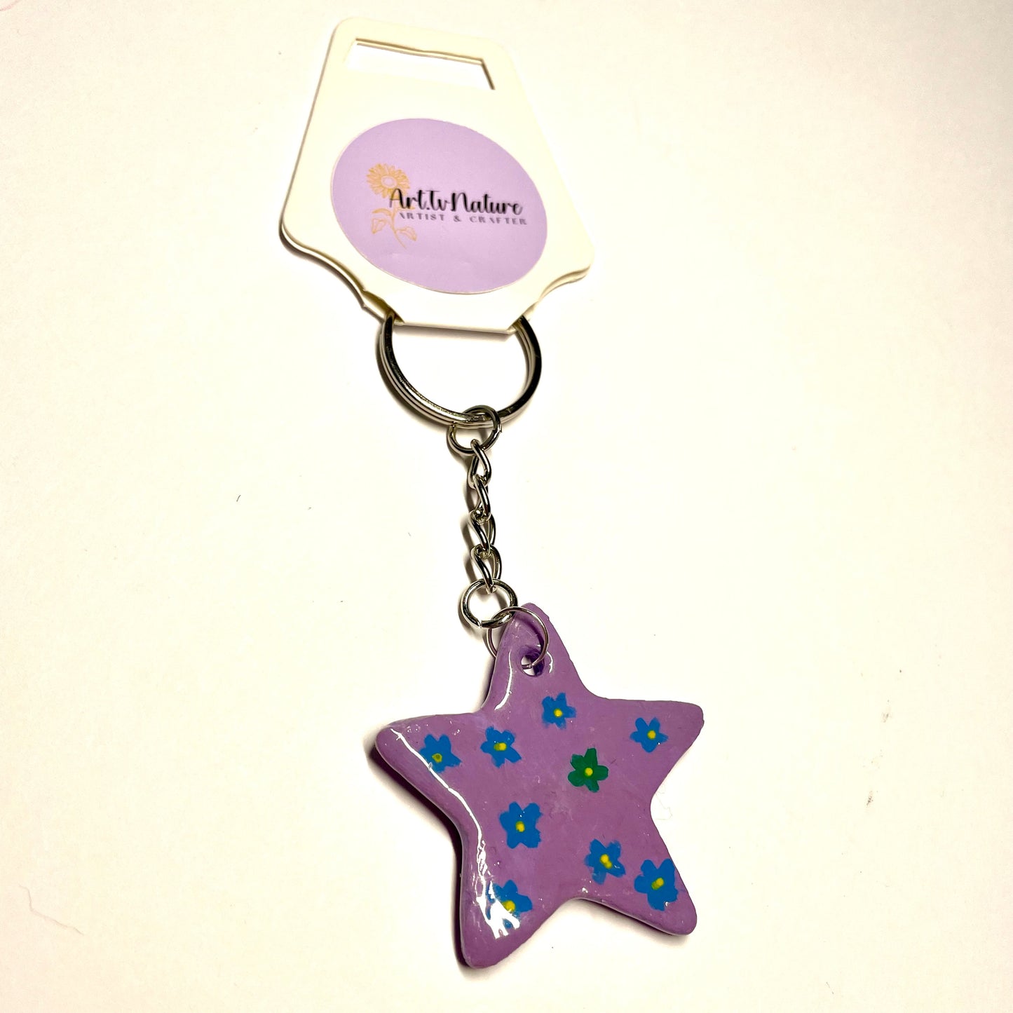 Purple star handmade clay keyring