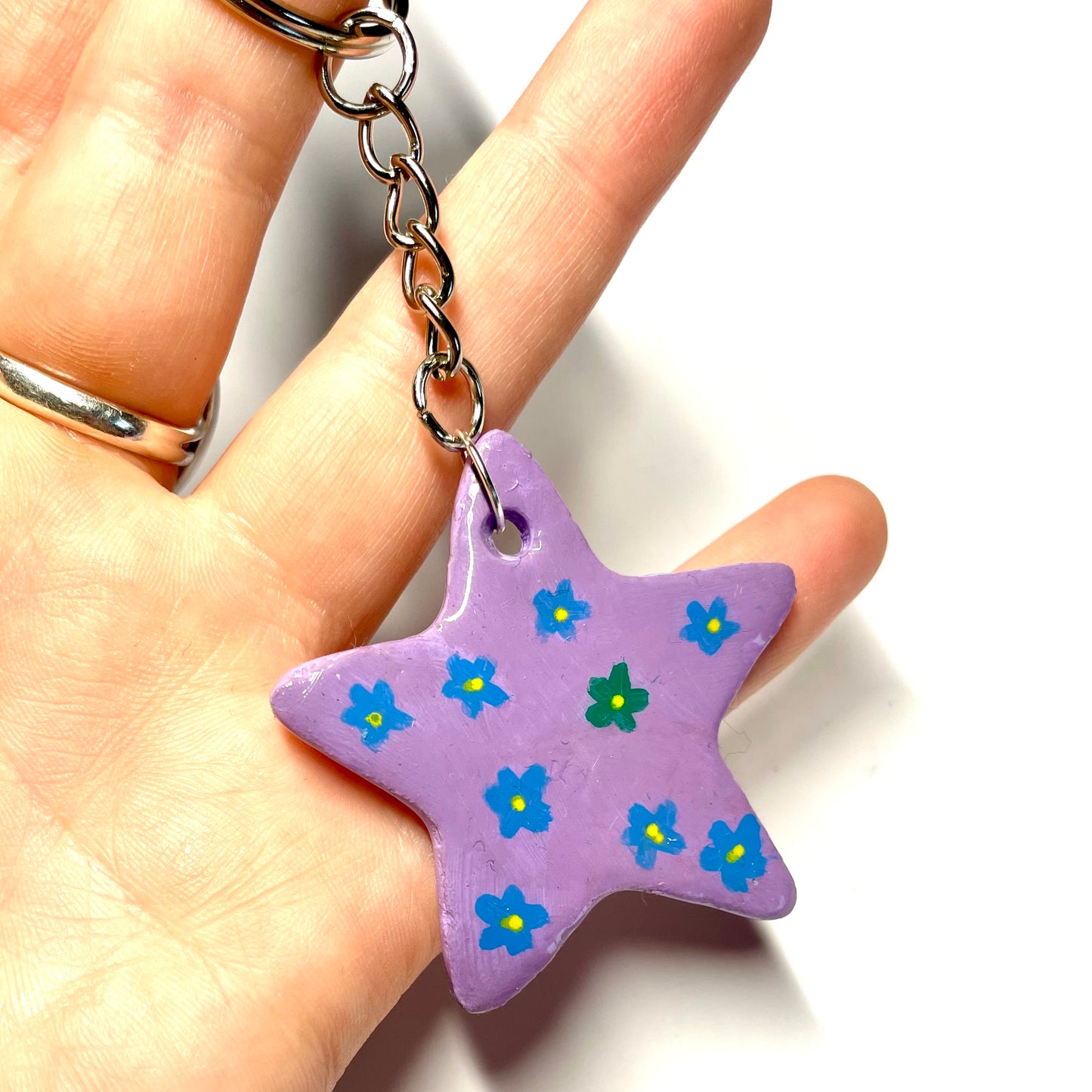 Purple star handmade clay keyring