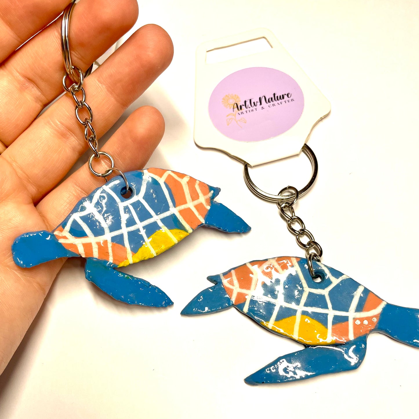 Turtle clay handmade keyring