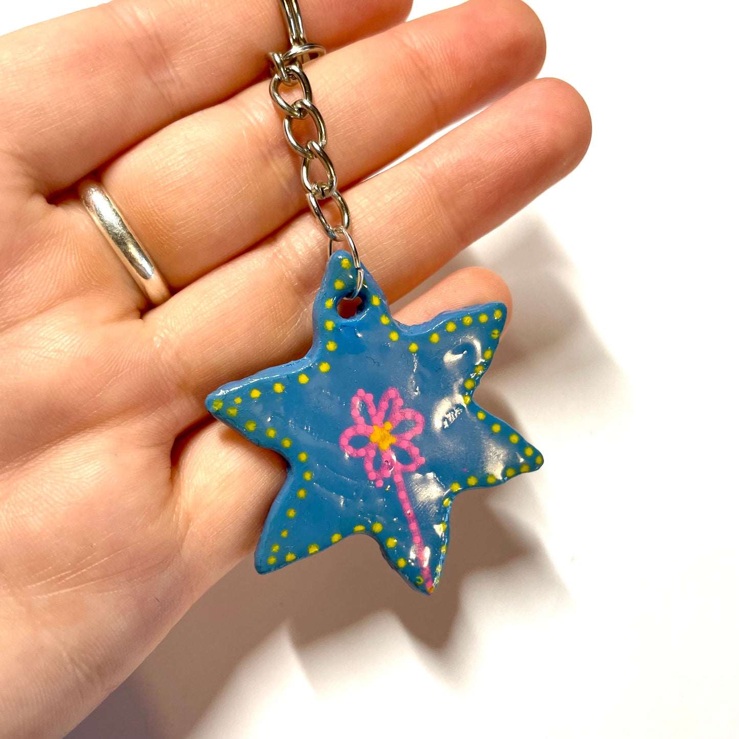 Blue star flower Keyring