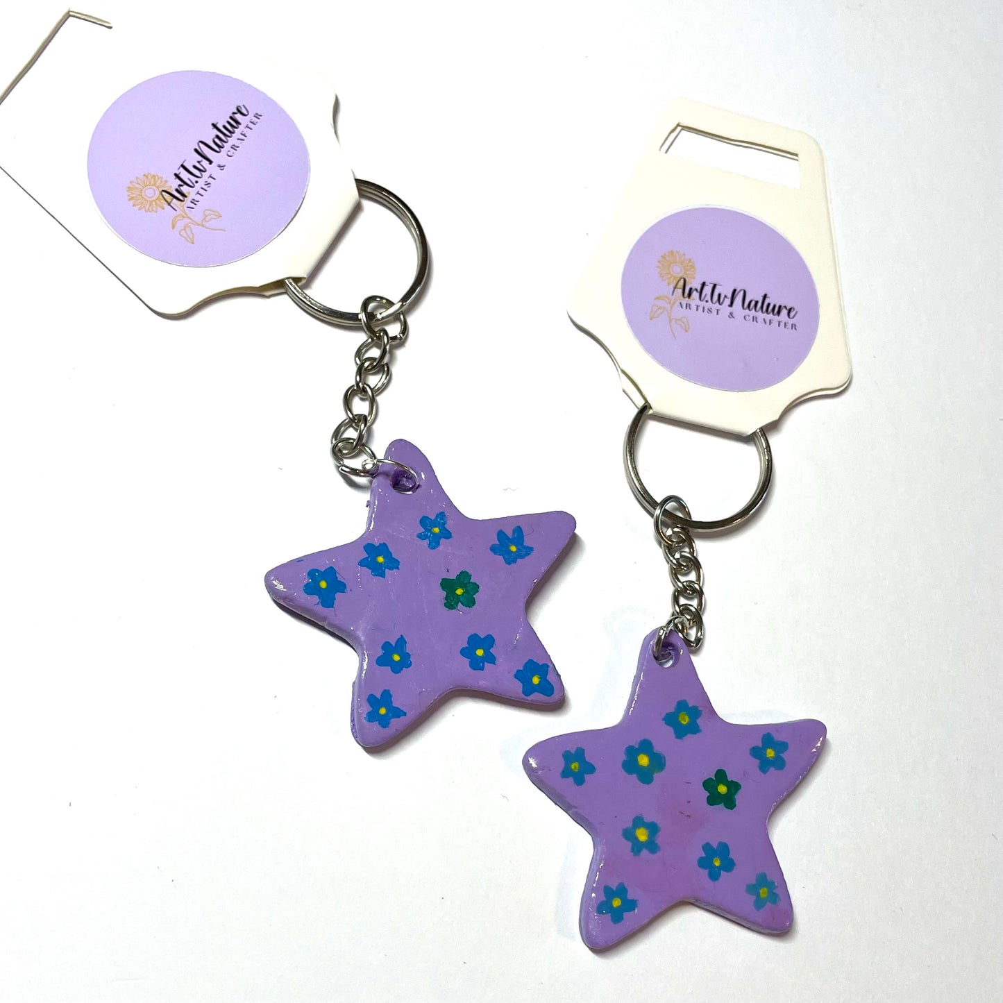 Purple star handmade clay keyring