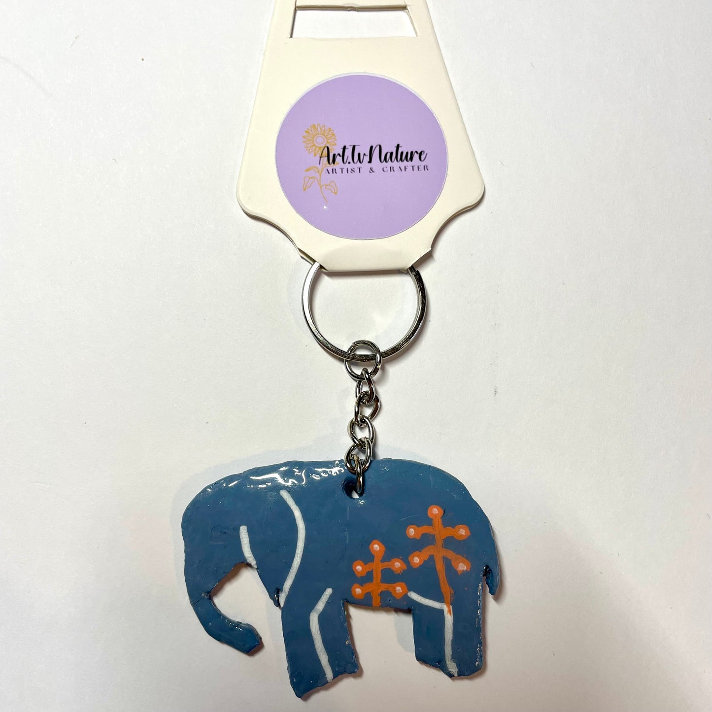 Elephant handmade clay keyring