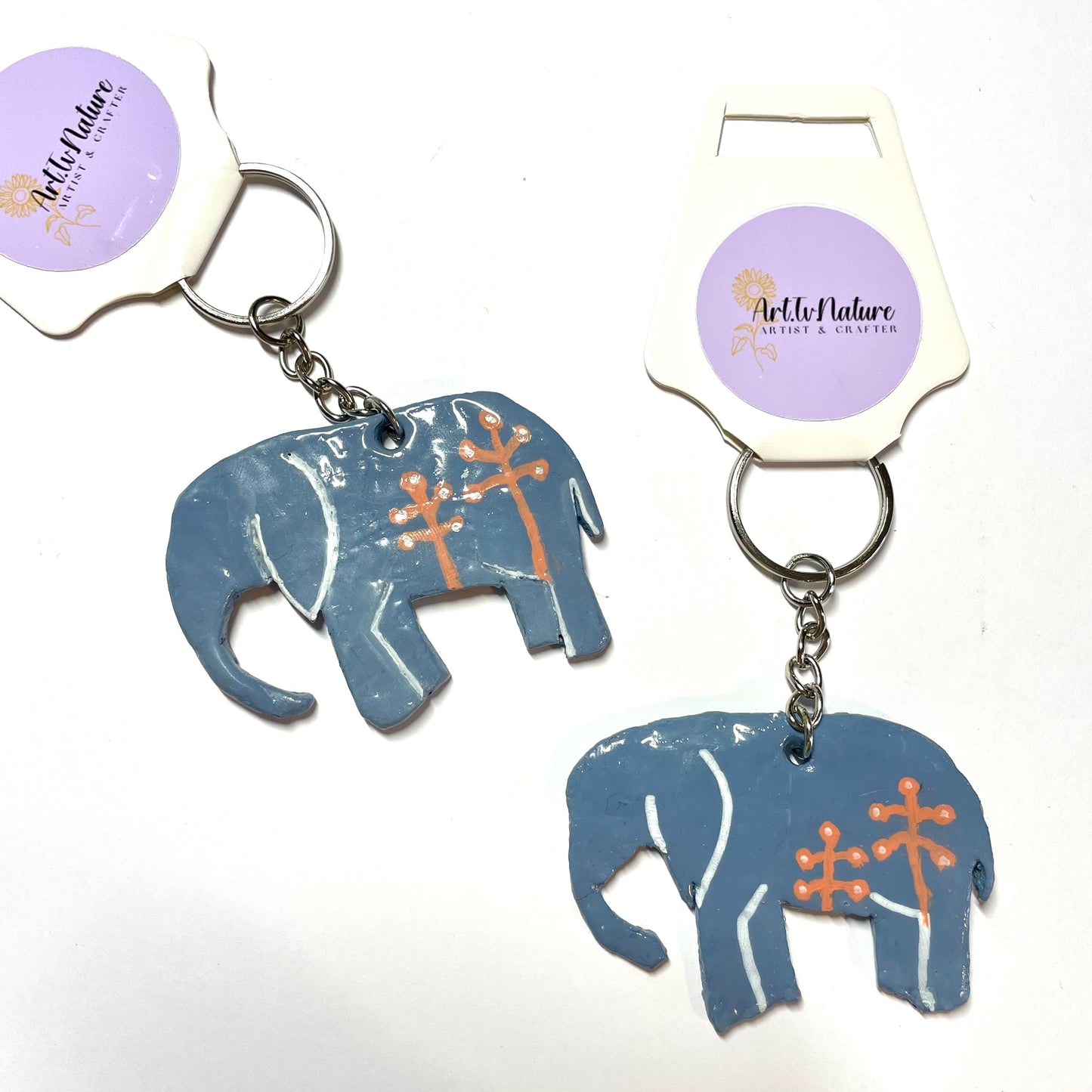 Elephant handmade clay keyring