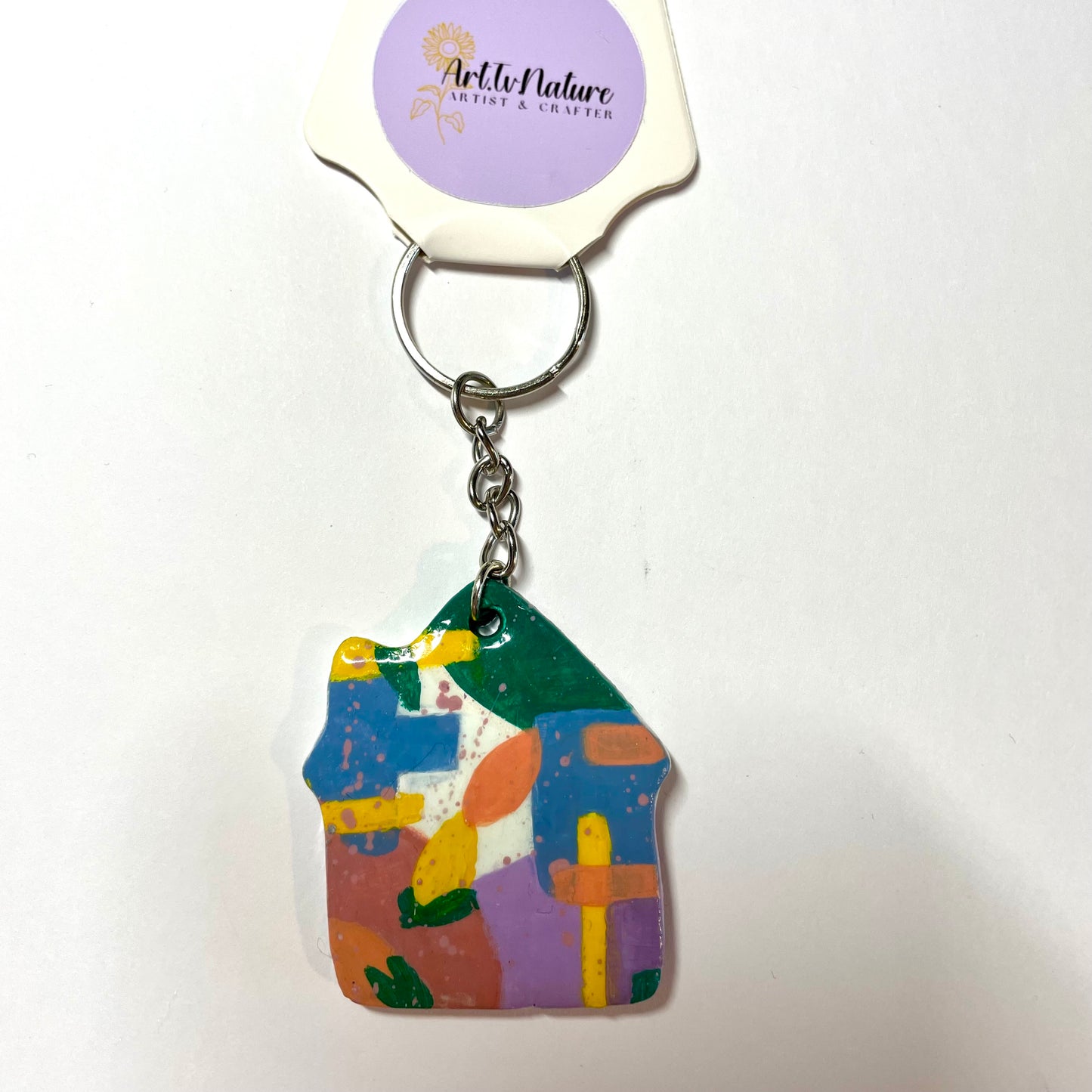 Handmade House clay hanging keyring