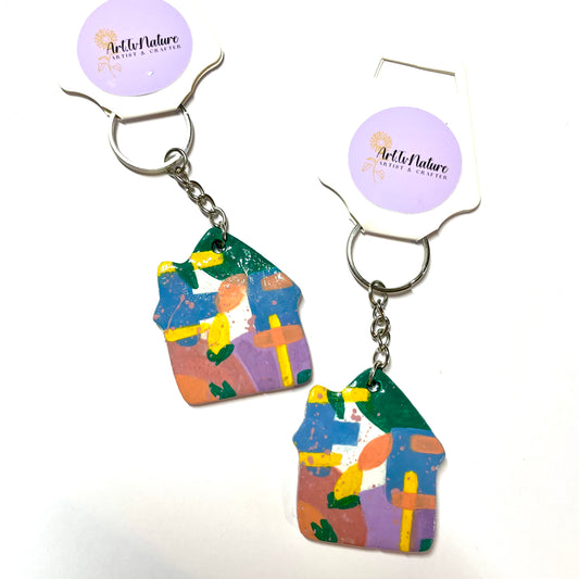 Handmade House clay hanging keyring