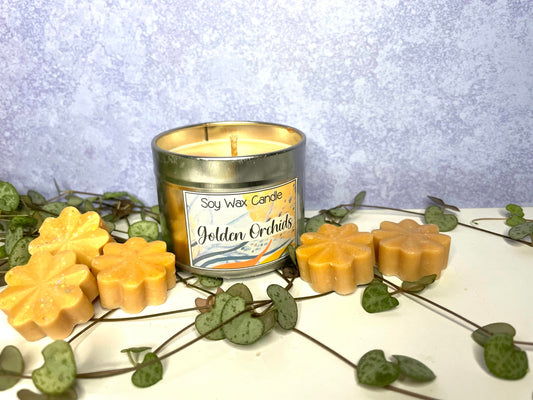 Golden orchids handmade soy candle