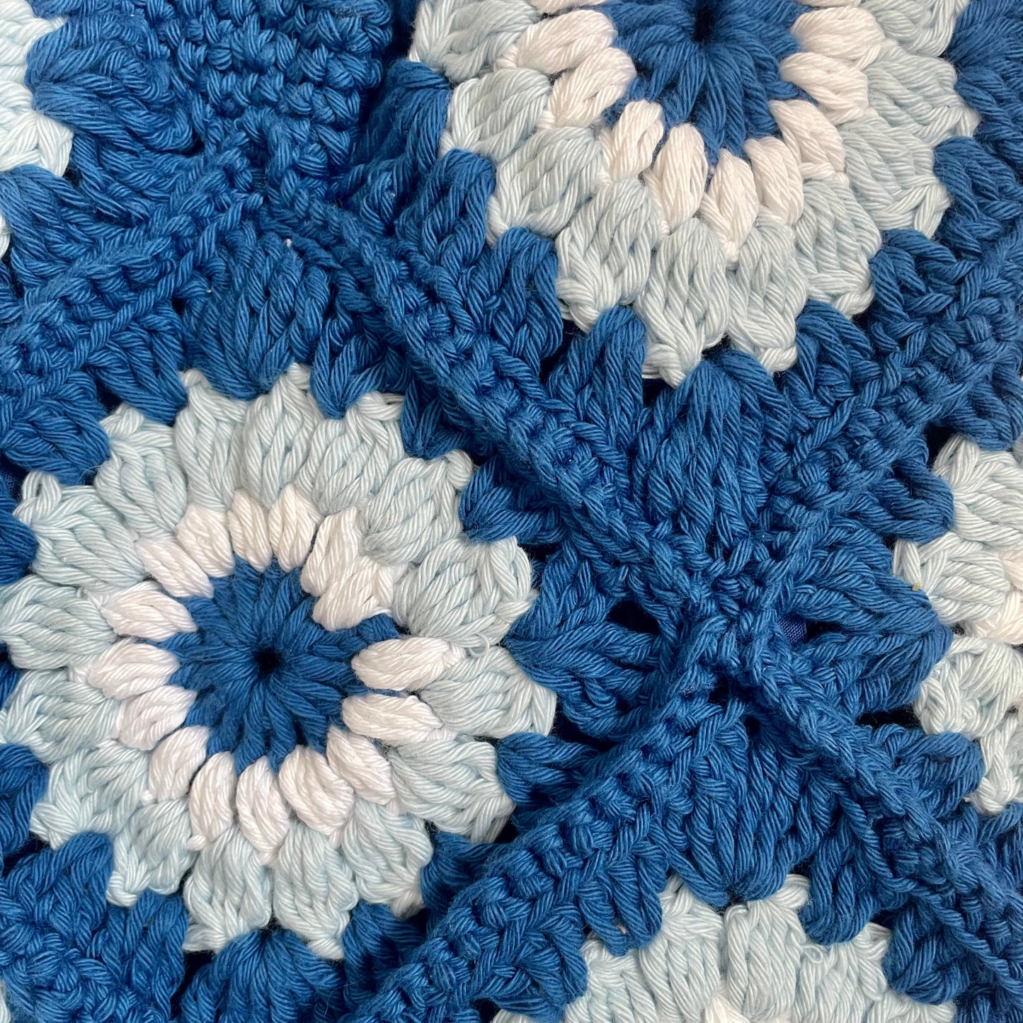 Handmade crochet blue flower summer tote bag