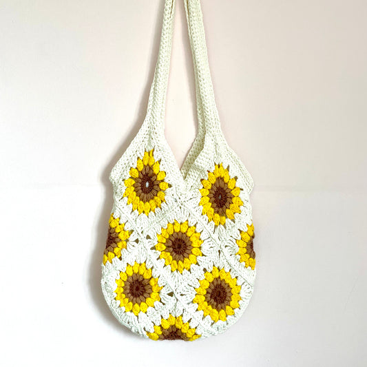 Handmade crochet summer sunflower tote bag