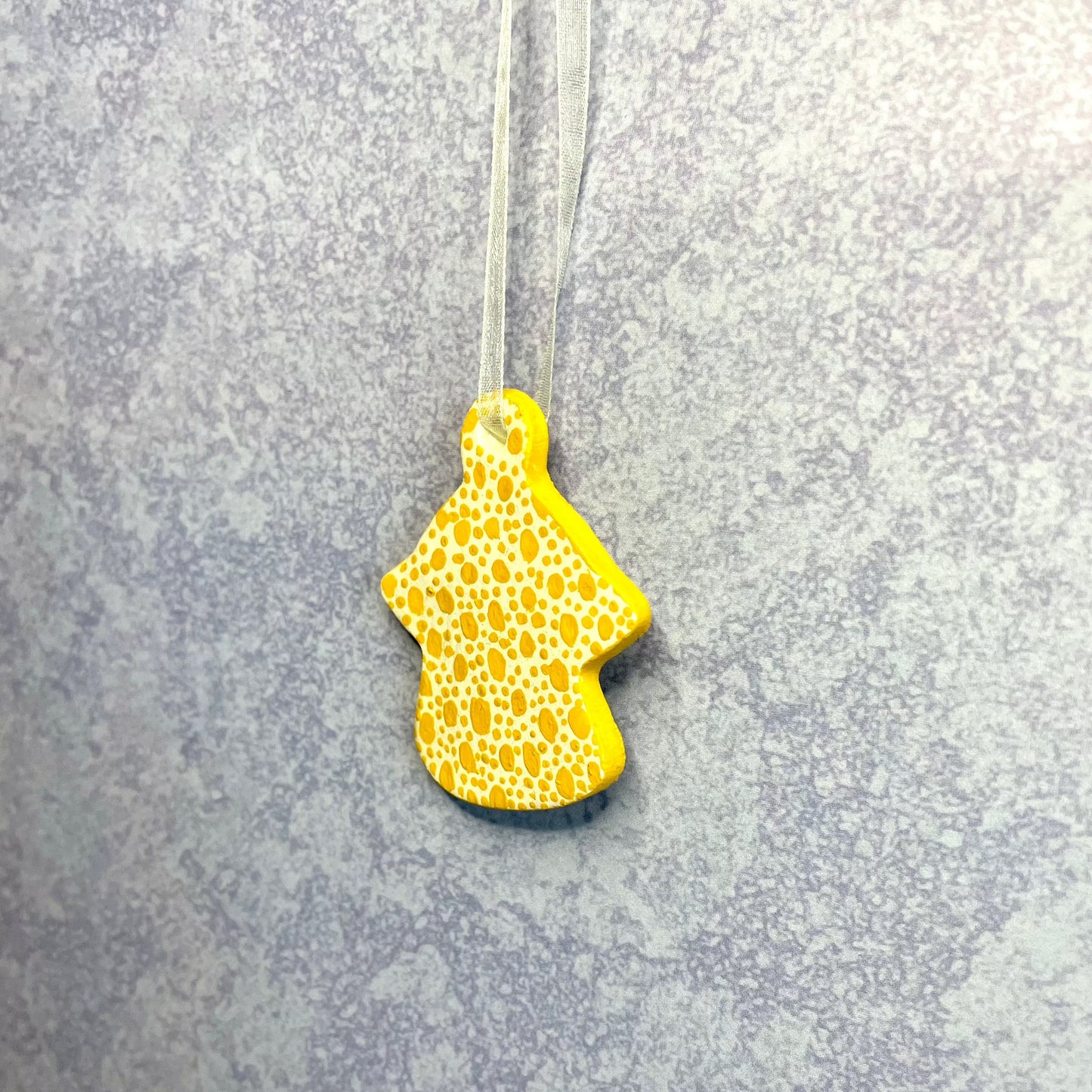 yellow handmade , painted angel hanging ornament